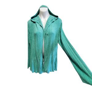 Barefoot Dreams Cozy Chic Ultra Lite Ribbed Cardigan Teal Hooded Pockets 2X